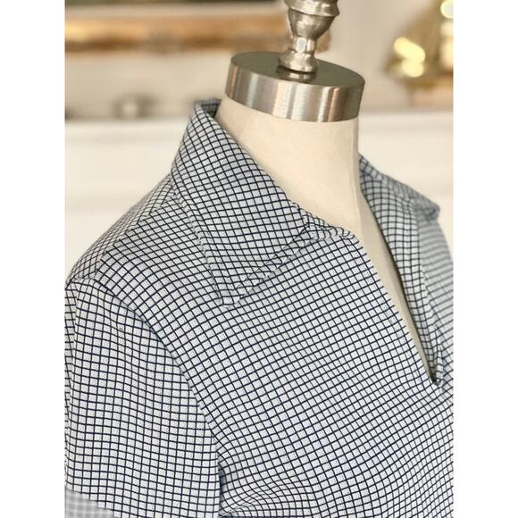 Vintage Knit Shirt, Dagger Collar, Stretchy 70s Polyester, Blue White, Size M - Picture 2 of 3